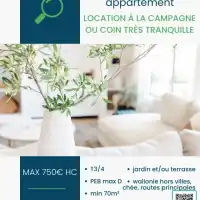 Recherche logement au calme en Wallonie min 70m2